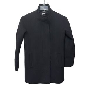 J Crew City Coat Black Wool Blend Mid Length Lined Full Zip Coat Womens 2
